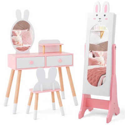 Interactive Kids Dressing Table With Chair And Jewelry Cabinet For Playroom Organization