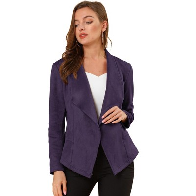 Allegra K Women's Faux Suede Lapel Draped Outwear Open Front Jacket