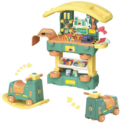 3 in 1 Toddler Kids Tool Bench Set,Rocking Toy,254 Pcs Pretend Play Toddler Toy Tools with Realistic Accessories