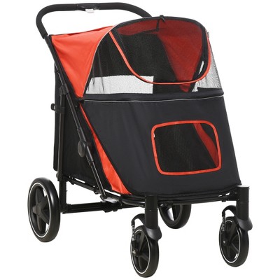 Gulches Pet Strollers: Red One-Click Foldable Stroller for Medium to Large Dogs