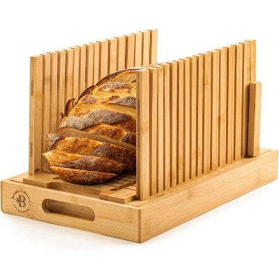 Bread Slicer for Homemade Bread - Adjustable Width Bread Cutter for Cakes, Bagels - Bamboo Bread Cutting Guide and Crumb Tray - (Knife Not Included)