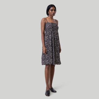 Reistor Women's Ruched Strappy Mini Dress Black Florals XX Large