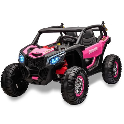 24V Kids Ride On UTV Car, 2 Seater Ride On Truck with Remote Control, 4WD Off-Road UTV Electric Toy Car with Headlights, Music for Boys Girls 3-9