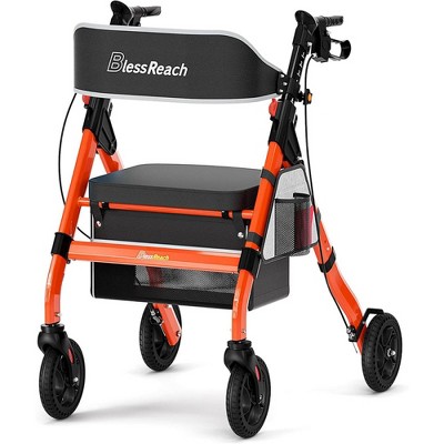 Lycvki Aluminum Foldable Rollator Walkers with Seat, 450 lb Capacity, 6-Position Adjustable Height