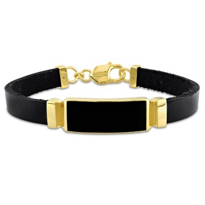 EVERLY JEWELRY | Yellow Plated Sterling Silver 22 CT TGW Black Onyx Bangle, 9 inch