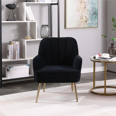 Kumasinova Velvet Modern Accent Chair,Plush Arm Chair with Gold Legs,Comfy Reading Chair for Living Room,Bedroom&Office,Living Room Furniture