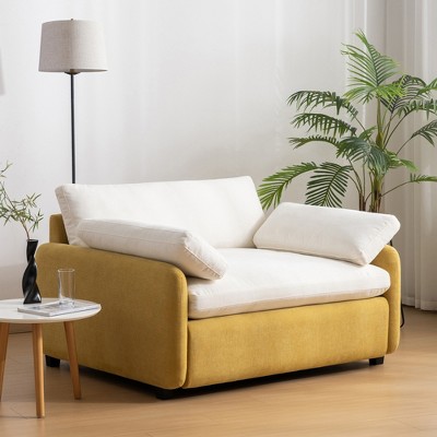 50" Oversized Chenille Single Sofa Chair, Extra-Wide & Deep Seat, Color-Blocking Lounge Armchair with 2 Throw Pillows for Living Room