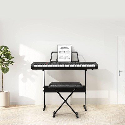 61 Key Electric Keyboard Piano, Piano Keyboard for 3-7 with Stand, Stool, Headphone, Holder, Microphone, Charger, Note Sticker and Carrying Bag