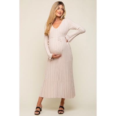 PinkBlush Taupe Ribbed Maternity Knit Maxi Dress