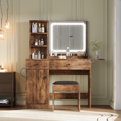 Makeup Vanity Desk with Mirror and Lights, Vanity Table Set with Drawer & Power Outlet