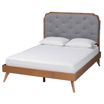 Baxton Studio King Lorana Fabric and Wood Platform Bed Gray/Walnut Brown