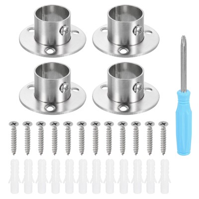 Unique Bargains Stainless Steel Low-leg Brushed Finish Closet Rod Holder 4 Pcs