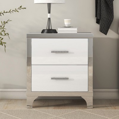 Bella Depot 22.4‘’ Elegant High Gloss Nightstand Mirrored Bedside Table with 2 Drawers for Bedroom,Living Room