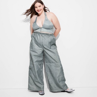 Women's Mid-Rise Wide Leg Cargo Pants - Wild Fable™ Light Teal Blue