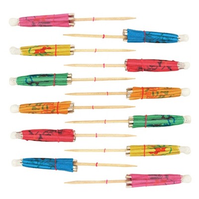 True Umbrella Appetizer Picks, Mini Umbrella Toothpicks, Drink Umbrellas for Mai Tais and Daiquiris, Multicolor, Wood, Set of 12
