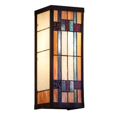 River of Goods 16.25" 1-Light Mission Style Stained Glass Outdoor Wall Sconce: ETL Listed, Iron Body