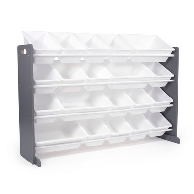 XL Kids' Toy Organizer with 20 Bins Inspire Collection Gray/White - Humble Crew: MDF Bin Shelves, Anti-Tip Hardware