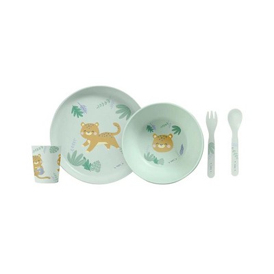 SARO “Jungle Cheetahs” 5-Piece Kids Feeding Set: Toddler Dinnerware for Self-Feeding Development