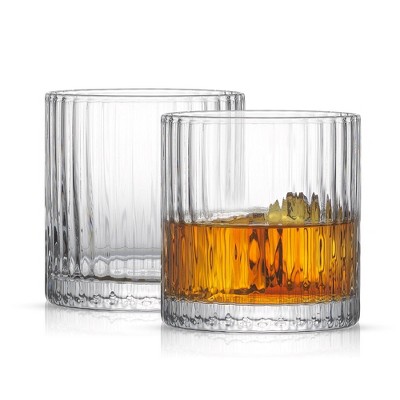JoyJolt Elle Fluted Double Old Fashion Whiskey Glass - 10 oz Ribbed Scotch Glasses - Set of 2
