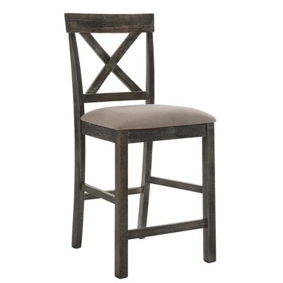 Set of 2 18" Martha Li Counter Height Barstools Tan Linen/Weathered Gray - Acme Furniture: Upholstered, Wood Frame, Armless