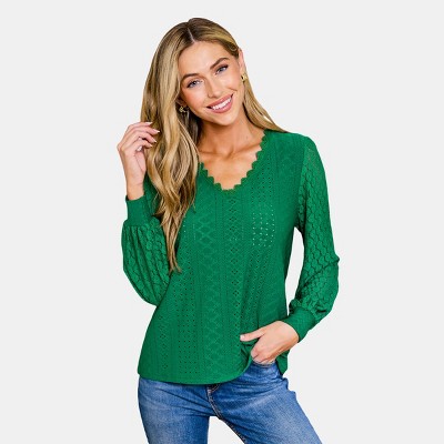 Women's Cutout Scalloped Lace V-Neck Shirt Top - Cupshe