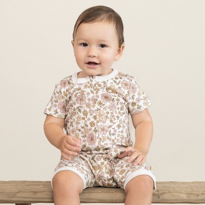 Organic Short Zip Romper - Summer Garden