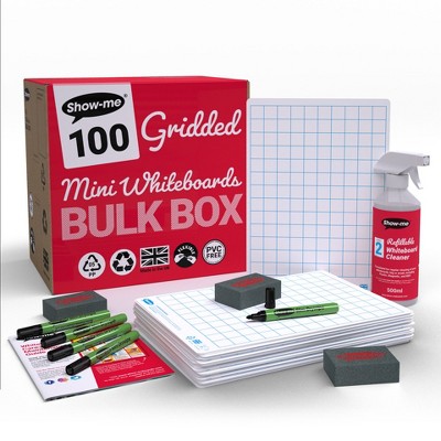 Show-me® Bulk Box of 100 x A4 Gridded/Plain Lapboards, with Pens, Erasers, Cleaner