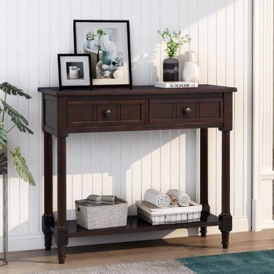 PAGED Vintage  Console Table with 2 Drawers and Bottom Shelf, Solid Pine Entryway Sofa Table, Entryway Table with Storage