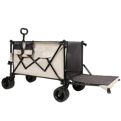 Foldable Wagon with Extended Tailgate, Extra Long Extender Wagon Cart,Beach Wagon Cart Heavy Duty 480LBS with Large All-Terrain Beach Wheels