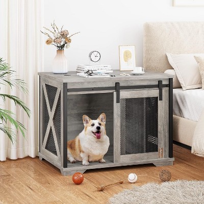 Dog Crate Furniture,Dog Kennel Furniture with Sliding Barn Door & Flip Top - 36" Large Pet Cage Divider, 360¡ã Wheels for Pets Up to 70Lbs