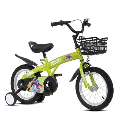 DSVIMOY 18 inch Sporty Kids Bike with Training Wheels and Stand Adjustable Saddle for Boys and Girls Aged 5-10 Years, Green, 46.4"*20.3"*30.8"