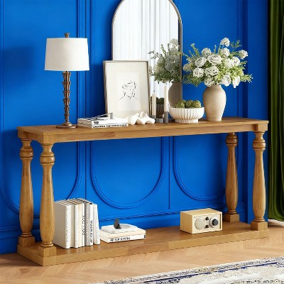 KTMBDW Console Table 63”, 2-Tier Narrow Sofa Side Table with Storage Shelf, Entrance Table for Hallway, Foyer, Living Room, Corridor, Office