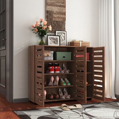 TiramisuBest 5-Tier Shoe Storage Cabinet with Adjustable Shelves, Wooden Shoe Rack Organizer with Louvered Doors for Entryway, Hallway, Bedroom