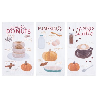 C&F Home Pumpkin Donuts, Pie & Spiced Latte 100% Cotton Flour Sack Dishtowels Set of 3