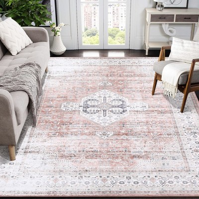 Vintage Distressed Area Rug Washable Boho Rug Stain Resistant Low Pile Area Rug Carpet