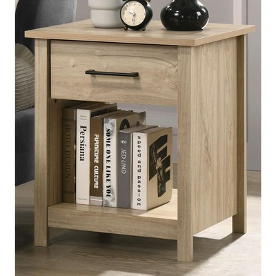 Gulches 20" Nightstand 1 Drawer with Black Metal Handle, Open Lower Shelf, PU Paper Lamination, Easy Assembly