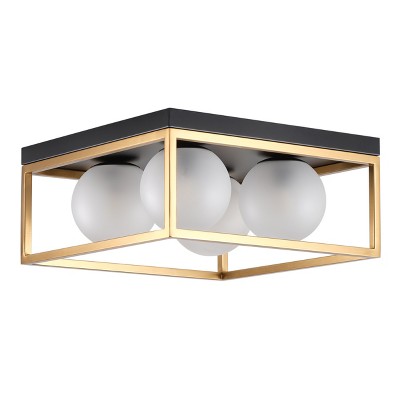 4-Light Black and Gold Flush Mount Ceiling Light, Frosted Glass for Bedroom, Entryway, Kitchen