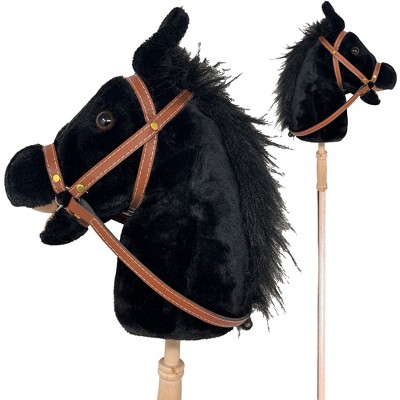 Playful Minds: Stick Pony - Midnight - Black, 34" Wood Stick Ride-On, 12" Plush