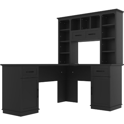 Gulches L-Shaped Computer Desk ¨C 2 Cabinets, 2 Drawers, 11 Open Shelves, Power Outlet for Study/Living Room/Office
