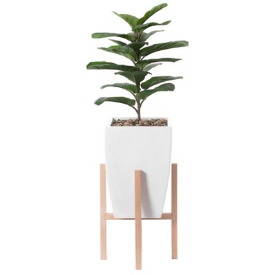 Uniquewise White Indoor Decorative Square Planter With Wooden Stand