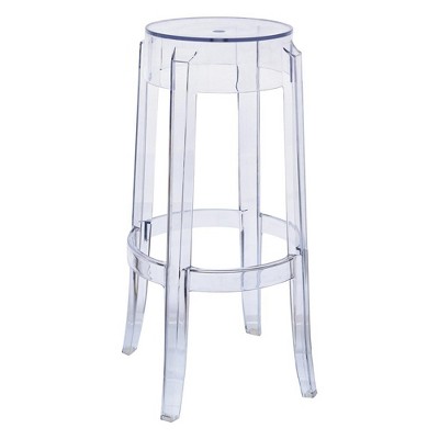 LeisureMod Averill Modern Barstool with Clear Acrylic Seat and Legs, Transparent Bar Height Chair for Kitchen Island or Home Bar
