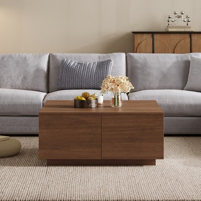 Square Wood Coffee Table with Drawers Rustic Farmhouse Center Table for Living Room