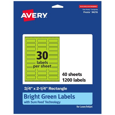 Avery Bright Green Paper Labels, 0.75" x 2.25" Rectangle