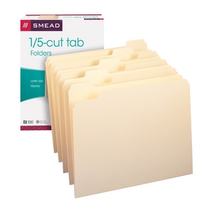 Smead File Folder, 1/5-Cut Tab, Letter Size, Manila, 100 Per Box (10350)
