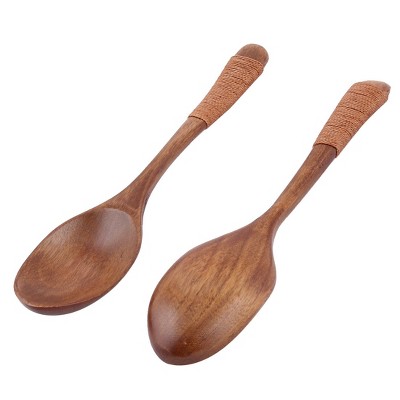 Unique Bargains Restaurant Kitchen Tableware Porridge Soup Wooden Spoon Brown 7.3'' Long 2 Pcs