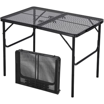 Folding Grill Table,Portable Camping Table with Mesh Desktop,Height Adjustable Lightweight Metal Grill Table