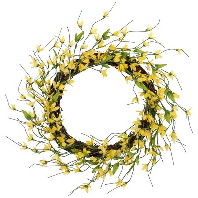 Northlight 12" Unlit Yellow Nature Inspired Forsythia Artificial Floral Spring Wreath