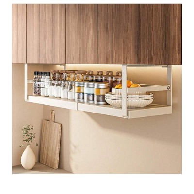 White - 10.62-17.71 inches Under Shelf Storage Basket Expandable,1Pcs Hanging Baskets Under Cabinet Shelf Organizer, Add-On Space Saver Kitchen, Pant