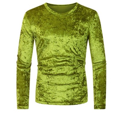 INSPIRE CHIC Men's Vintage Crew Neck Long Sleeves Velvet T-Shirts