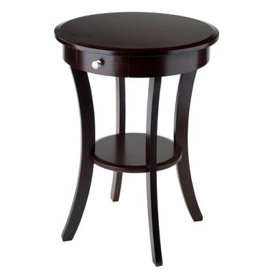 Sasha Round Accent Table - Cappuccino - Winsome: Flared Legs, Wood Composite, Storage Shelf